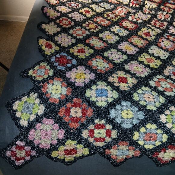 Diagonal Granny Square Multicolor Crochet Afghan Sparkly Yarn Not Bulky - Picture 6 of 6